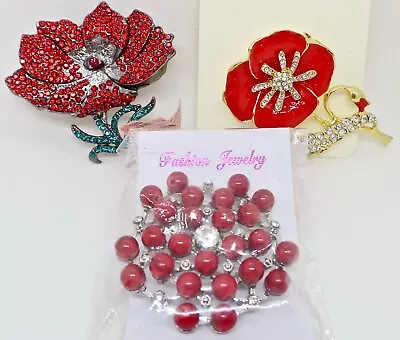 3 New Rhinestone & Crystal Flower Costume Pins Brooches 1 With A Magnetic Back • $7.50