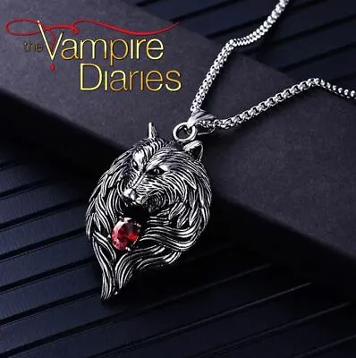 The Vampire Diaries Antique Silver Finish Tibetan Wolf Ruby Gem Pendant & Chain • $10.67