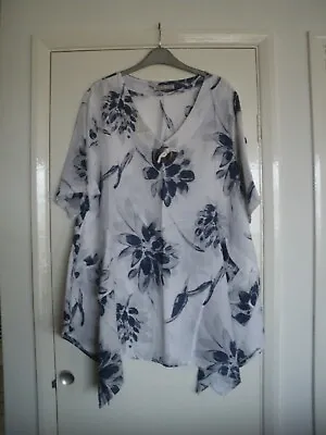 Blue & White Linen Tunic Top (new Without Tag) • £12