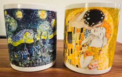 $24.99 • Buy 2 Chaleur Masters Collection D. Burrows VAN GOGH STARRY NIGHT Klint The Kiss Mug