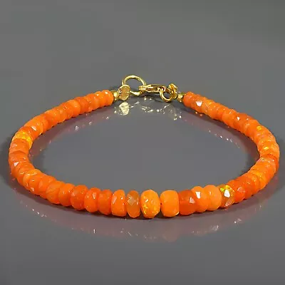 Natural Mexican Fire Opal Beads Solid 925 Sterling Silver Silver Bracelet 8.7  • $42.22