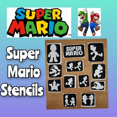 £3 • Buy Glitter Tattoo / Face Paint Stencils. Mario X12 Children Birthdays 