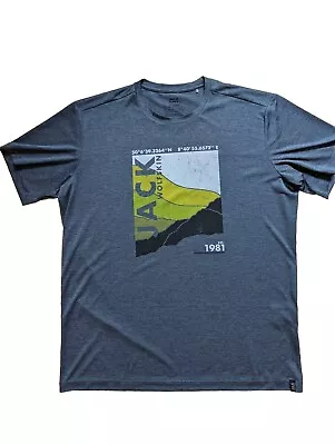 Jack Wolfskin Quick Dry T Shirt XXL Blue Graphic Print Hiking Work Out Outdoors  • £19