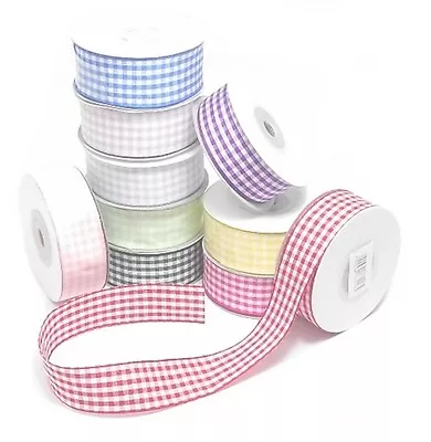 £2.49 • Buy 10 Metre Reel - Full Roll Gingham Ribbon Grosgrain 10mm Or 15mm Various Colours