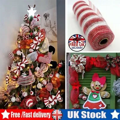 £5.68 • Buy Red & White Candy Cane Decor Mesh Roll 26cmx10yard Christmas Wreath Tree Stripes