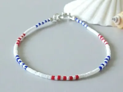 Red White & Blue Beads Bracelet / Anklet / Necklace - CHOOSE YOUR OWN COLOURS • £6.50