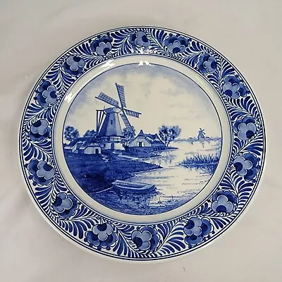 Vintage Delft Blauw Windmill Collectible Plate Handpainted Holland 10  Repaired • $59.97