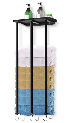 Towel Rack Wall Mounted W/Top Shelf Metal Towel Holder Bathroom Organizer Rack • $22.99