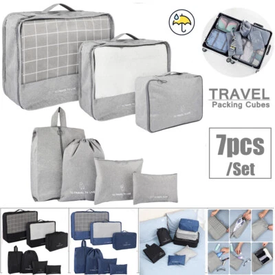 $17.99 • Buy 7X Packing Cubes Travel Pouches Clothes Luggage Organiser Underwear Storage Bags