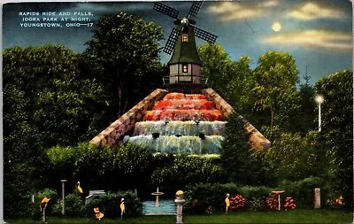 Youngstown Ohio Idora Amusement Park Rapid Ride Falls Moonlight Night Postcard • $4.99