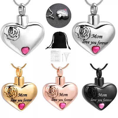 Heart With Rose Cremation Urn Necklace Memorial Ashes Pendant For Mom Jewelry US • $12.66