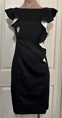 REVIEW | Black & Cream Ruffle Cocktail Party Evening Formal Dress | SZ 12 • $20