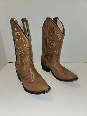 Old West Boots Youth 4.5 D Western Brown Leather CCY8129G Pointed Toe Pull On  • $16.99