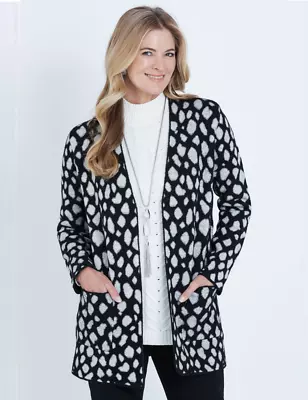 Noni B Womens Jumper Long Summer Cardigan Cardi Black Sweater Leopard Jacquard • $16.65