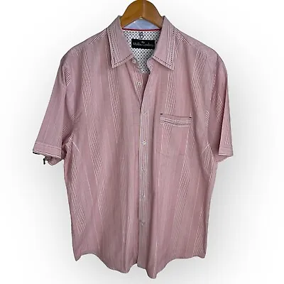 Malibu Cowboy Button Shirt XL Men’s Red White Pinstriped Short Sleeve Cotton • $17.99