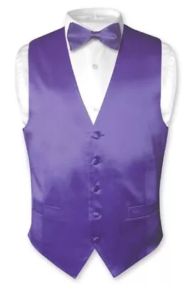 Biagio Men's SILK Dress Vest & Bow Tie Solid PURPLE Color BowTie Set • $29.95