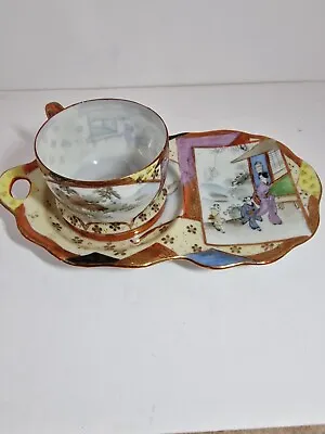 Japanese Kutani Eggshell Porcelain Teacup & Snack Plate • £16