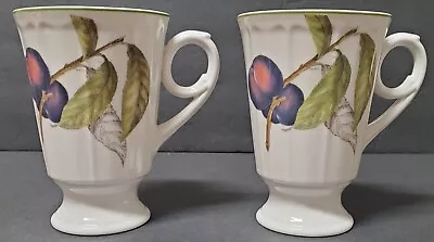 Villeroy & Boch Cascara Fruit 1748 PAIR German Footed Coffee Mugs Scroll Handle • $66.99