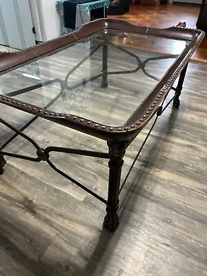 Maitland Smith Regency Style Leather And Glass Top Coffee Table • $850