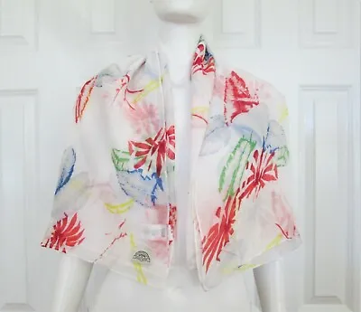 Levis Accessories XL Square White Multi-Color Leaves Feathers Cotton Gauze Scarf • $18