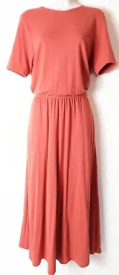 Ladies Vintage Dress Maxi Cotton Jersey Orange Terracotta Rust M Short Sleeve  • $24.89