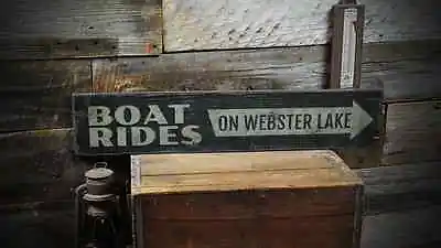 Custom Boat Rides Lake House Sign -Rustic Hand Made Vintage Wood Sign • $54