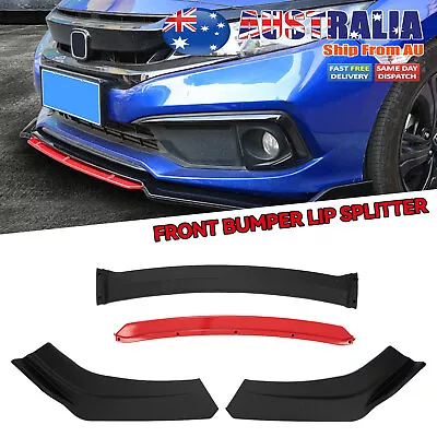 Universal Black+Red Car Front Bumper Protector Lip Body Spoiler Splitter Kit  AU • $54.45