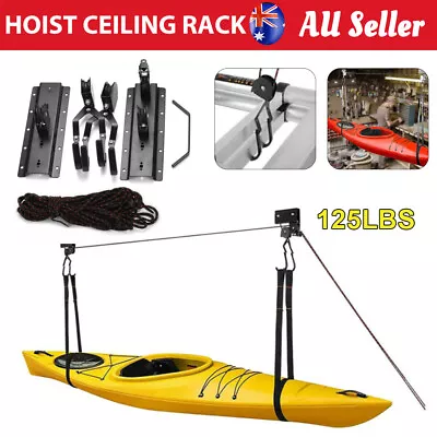 Kayak Hoist Lift Pulley System Boat Canoe Garage Shed Ceiling Storage Rack 57kg • $39.85
