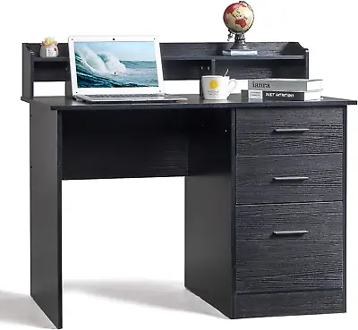 Black Computer Desk With Drawers ＆ Desktop Hutch Modern Work Study Gaming Writi • $207.99