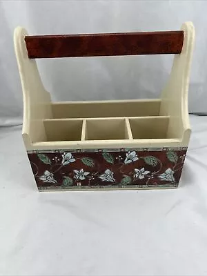 Pfaltzgraff Mission Flower Utensil Carrier Holder Cutlery Wood Handle Buffet • $62.49