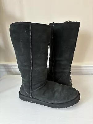 UGG Classic Tall #5815 Sheepskin Black Boots Women's Size 10 • $31.99