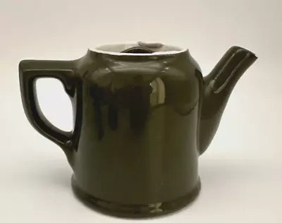 Cute Vintage (1950-1960) Hall 1 1/2 Cup Teapot In Army Green With White Accents • $18