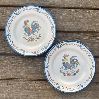 VTG MCM METLOX POPPYTRAIL ROOSTER BLEU 2 X  Plates 7 1/2 “ Plate Set • $19.91