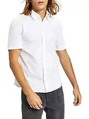 HUGO BOSS Red Label Solid White Monogram Short Sleeve Shirt SLIM FIT New XXL • $33.99