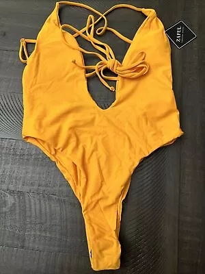 Zaful Swimsuit One Piece Medium Deep Plunge Front & Low Back - Bee Yellow • $17.99