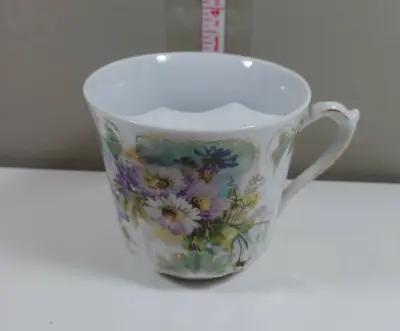 Antique Mustache Saver Coffee Cup Mug Floral Porcelain Vintage • $16