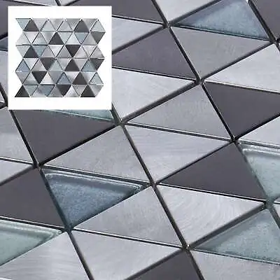 Gray Aluminum Metal Crystal Glass Triangle Mosaic Tile Kitchen Wall Backsplash • $3.99