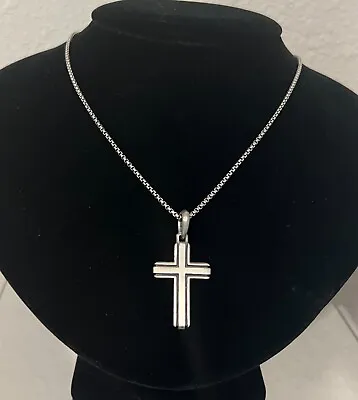 David Yurman Sterling Silver Large Deco Cross With Box Chain Necklace 26 -27  • $299.99