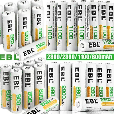 EBL AA AAA NI-MH Rechargeable Batteries 2800mAh 2300mAh 1100mAh 800mAh Battery • £11.99