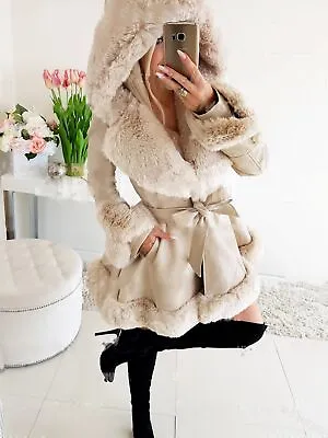 £47.51 • Buy UK Womens Faux Fur Coat Hoodie Parka Belt Slim Winter Warm Ladies Outwear Coat