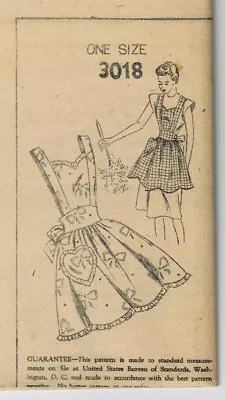 Vintage 1950s Mail Order Pattern 3018 MISSES' FULL APRON One Size • $4.99