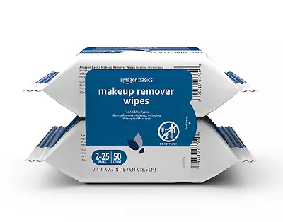 Make Up Remover Wipes Original 50 Count (2 Packs Of 25) (Previously Solimo) • $18.73