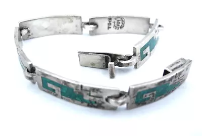 Vintage Sterling Silver Taxco Mexico Bracelet Crushed Turquoise Inlay 925 • $42