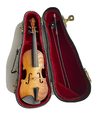 Miniature Wood Violin Instrument With Bow And Case 7.5 Inches • $19.99