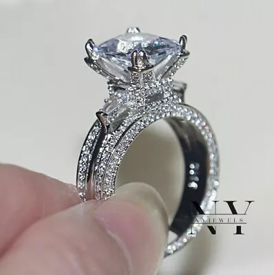 3 Carat Radiant Cut Moissanite Bridal Set Wedding Engagement Ring 14k White Gold • $233.16