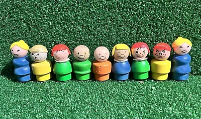 Lot Of 9 Vintage 1960s Fisher Price Little People Family WOODEN Figures Wood • $15