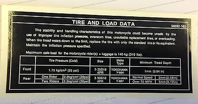 Kawasaki Kh250 Kh400 S3 400 Tire Tyre And Load Data Caution Warning Decal • £8.99