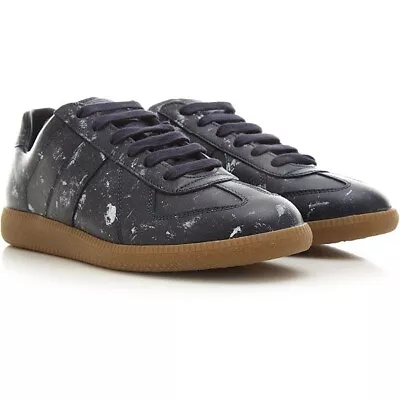 Maison Margiela Replica Sneakers L42 9 R43 10 Hand Painted Blue Leather New 70'S • $275