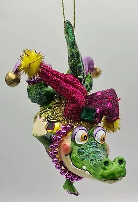 Mardi Gras Jester Alligator Purple Green Gold Resin Fabric Ornament 5  Carnival • $22.39