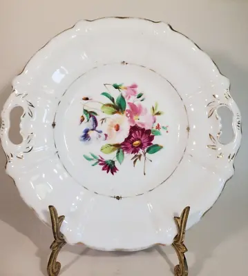 Carl Tielsch Germany Hand Painted Cake Plate Floral Multicolor C 1870 • $14